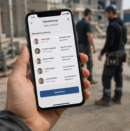 Tagesplanung Baustelle digital – Mitarbeiter zuweisen per App